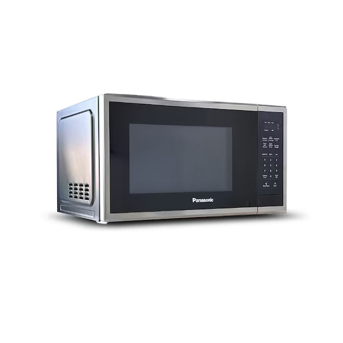HORNO DE MICROONDAS PANASONIC 1.1 PIES CUBICOS, 7 MENUS, BLOQUEO NIÑOS, MARCO PLATEADO, GABINETE NEGRO.