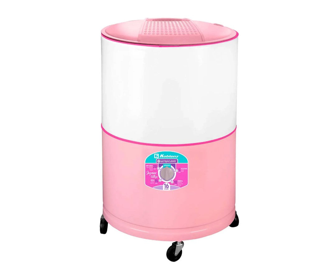 LAVADORA REDONDA KOBLENZ 16 KILOS COLOR ROSA CON BLANCO