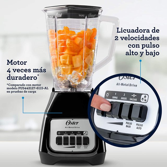 LICUADORA OSTER KALIMAN NEGRA VASO PLASTICO 2 VELOCIDADES FUNCION ALTA Y BAJA 550 W