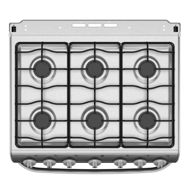 ESTUFA DE PISO MABE,CUBIERTA ACERO INOXIDABLE 3 PARRILLAS FUNDICION