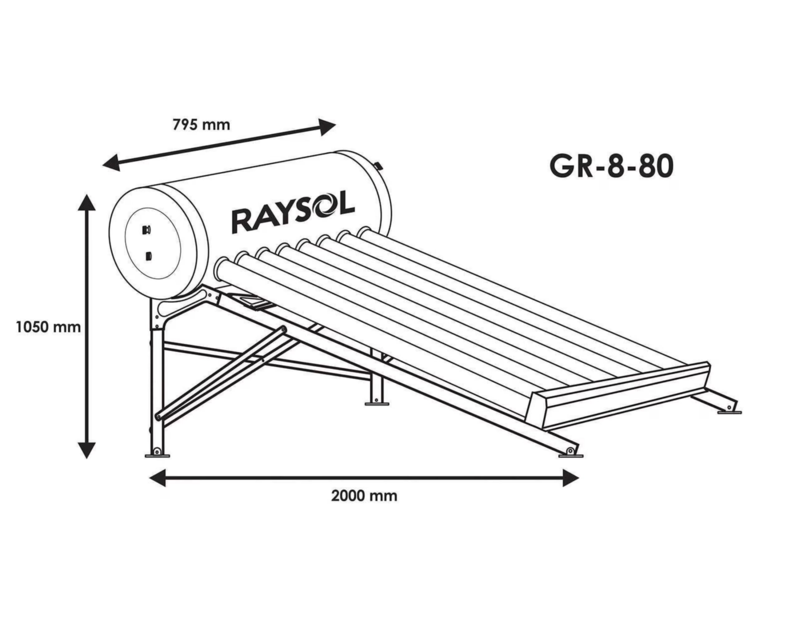 CALENTADOR SOLAR RYSE 8 TUBOS 95 LITROS